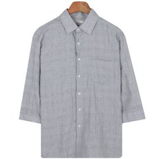 男款大尺碼亞麻7分袖襯衫