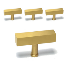 把手世界 黃銅T型方形單孔傢俱把手 金色, 4個