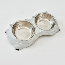 PASTEL PET 寵物貓腳斜口雙碗, 灰色, 1個