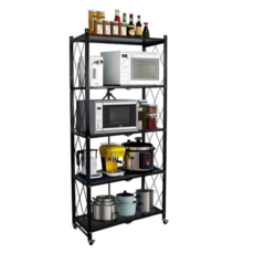 FITISM 鐵製可摺疊5層置物架, 黑色