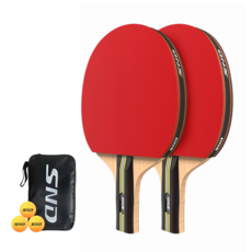 SND 初學者雙拍雙面反膠實木底板乒乓球拍訓練套裝 短柄直拍 2個 附收納包 + 兵乓球 3個, XT-635, 1套