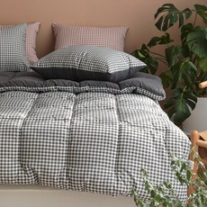 雙面格紋印花奈米纖維絎縫防蟎棉被, 木炭