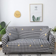 스타 알록달록한 사계절 쇼파 커버, 체크옐로우, 1개