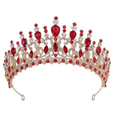Estella 水滴組合造型王冠 自助婚禮頭飾 珠寶皇冠 WT411, 1個, 金紅色