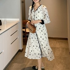 孕婦V領哺乳連身裙