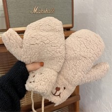 여성용 겨울 곰돌이 털 장갑