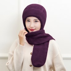 아티렐 여성용 트렌디한 스노우 니트 목도리 겸 스포츠 모자, 딥퍼플