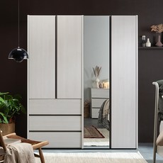 리바트 토피 3단 서랍형 + 행거형 B 1600 거울도어 장롱세트 방문설치, 화이트오크