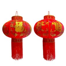 摩達客 春節開運招財 年節元宵金線大紅燈籠吊飾2件組 50LED電池燈 + USB 暖白光, 紅色