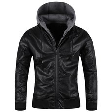 네스파 남성용 탈부착후드 레더 자켓 SZZ_1002