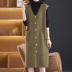 ATTERLIC 捲邊口袋寬鬆版型針織基本款連身裙 11197, 綠色