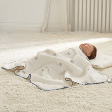 lolbaby 嬰幼兒六層縐紗紗布毯, 雲朵 白色