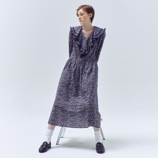 Vocavaca 女款 Adel 荷葉邊大翻領長版洋裝 VC2378OP003M, 深海軍藍