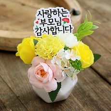 센트바스켓 러브포유 미니 센터피스 카네이션 비누꽃 화분, 옐로우, 1개