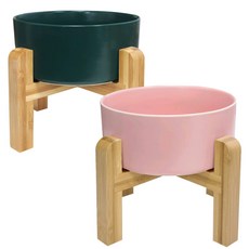 모나지오 반려동물 우드트레이 도자기 식기 소, 핑크, 그린, 1개