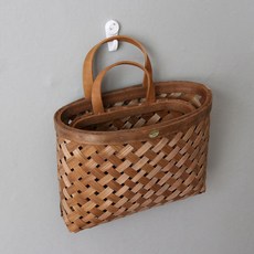 綠黃編織設計掛藤籃長方形小號+大號套組, 木料, 1套