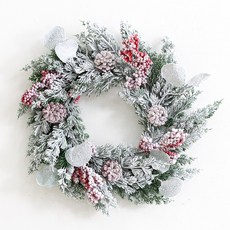 flowertree 室內牆壁裝飾松果花環 42cm, 覆雪果實