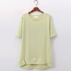 빼빼 여성용 라운드넥 어깨 더블컷팅 언발기장 트임 롱 티셔츠