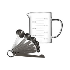 KALDIN 透明耐熱玻璃稱重服務器 MS-01 350ml + 不銹鋼水平儀圓形量匙套組 7 種, 1套