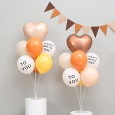 피앤비유니티 풍선 스탠드 2p + 풍선 모음 세트, 13 브라운 생일 하트, 1세트