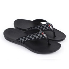 黑色毛絨男款Dinneu圖案人字拖鞋