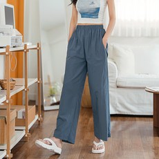 Dear Laura 女款輕量寬版鬆緊帶抓皺長褲