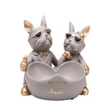 準備 情侶狗狗飾品小物 車鑰匙收納盒, 灰色