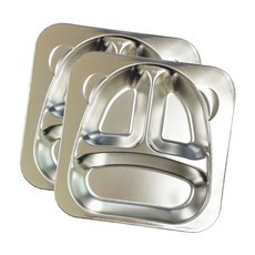 Hoga不鏽鋼小熊3格餐盤 2個, 單色