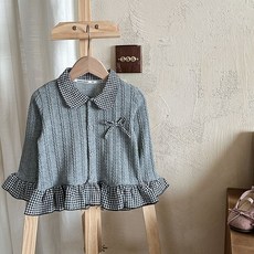 Uvely 兒童 Lumi Ru 荷葉邊撞色格紋領針織開襟衫