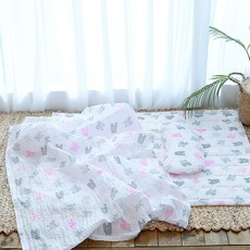 hwamo baby 可拆式夏季午睡墊+枕頭+被子組, 粉紅熊款