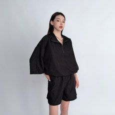 더시럽 여성용 바스락 아노락 반바지 세트