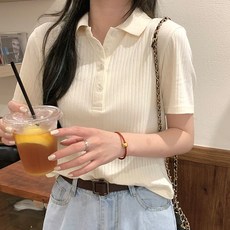 미니브 여성용 편안한 면 도톰 골지 팔뚝 커버 반팔 카라티