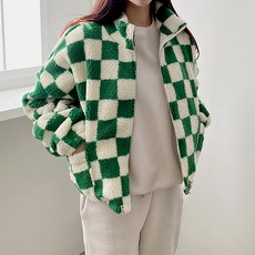 TEETAK 女式大碼日常寬鬆版型高領方形格紋頭髮啞光拉鍊軟墊