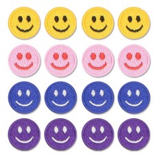 迷你刺繡貼 微笑4款 x 3入組, 紫色 + 粉紅色 + 藍色 + 黃色, 1套