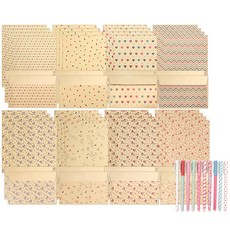 牛皮紙圖案信紙8款x4張 + 信封8款x2入套組 + 繽紛彩色中性筆10款套組, 1套, 隨機出貨(中性筆)