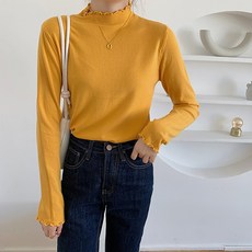 유니제이 여성용 오덴 물결 반목 폴라 니트티