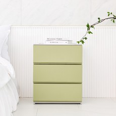 까사마루 트렌디 스트라이프 서랍장 와이드 완제품, 올리브 그린, 3단