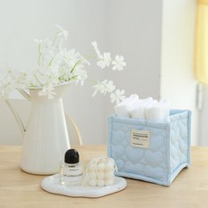 하트봉봉 누빔 다용도 수납 패브릭바구니, 스카이블루, 1개