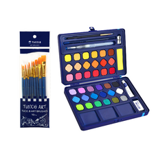 TUCO.B 水彩刷 10款+固體水彩 36色錫盒組, 36色