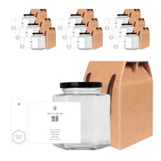 六角蜂蜜瓶 730g + 黑色瓶蓋隨機出貨 + 簡約蜂蜜L貼紙 + 封條 + 紙盒套組, 10套