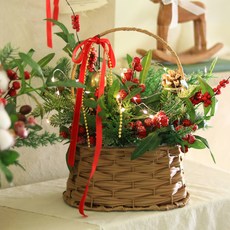 ScentBasket 聖誕舒適自然風漿果人造花籃LED套組, 棉花, 1套