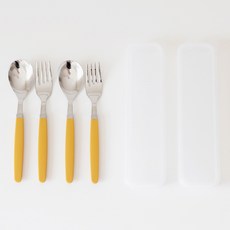 카모메키친 어린이 스푼포크 + 케이스 세트, 머스타드, 숟가락 2p + 포크 2p + 케이스 2p, 1세트