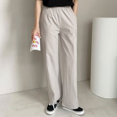 마이시즌 여성용 허리밴딩 세미 와이드 일자핏 바스락 트레이닝 팬츠