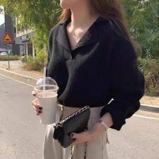 PEONIST 女款V領翻領針織衫
