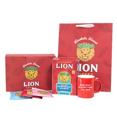 LION COFFEE 濾掛式咖啡禮盒, 8種咖啡 10g 2包+禮盒+紅色馬克杯, 1組