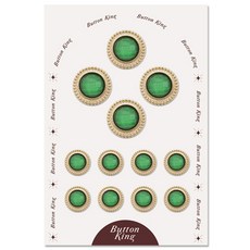 女款西裝鈕扣 圓形邊框組合 15mm 8顆 + 21mm 4顆 套組, 1套, 金綠色