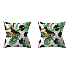天堂鳥與龜背芋熱帶植物家居抱枕套 2件組