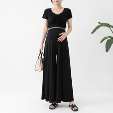 孕婦高腰鬆緊帶長版寬管褲裙