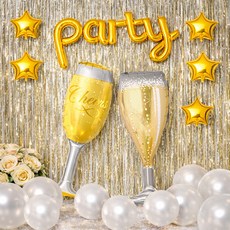 PARTYSHOW 活動窗簾 + 紅酒 + 香檳鋁箔氣球套組, 混合色, 1套