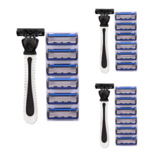 面部一次性 6 刀片剃須刀+額外刀片 6p 套組白色+黑色, 3套